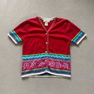 Susan Bristol hand embroidered red sweater.